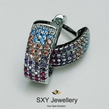 Дамски сребърни обеци с цветни кристали SE2265