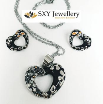 Комплект висулка и обици от медицинска стомана и Мурано | SS672 316L-SS672