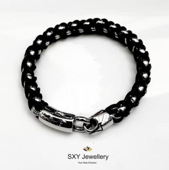 Мъжка гривна от стомана и кожа SB92433